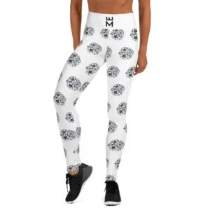all-over-print-yoga-leggings-white-front-67228d845b159.jpg Atractivo leggings de yoga de mujer - Burbujas de flores (Blanco/Negro)